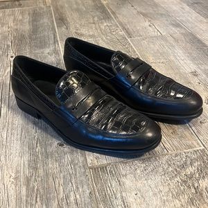 Zara Man Black Leather & Croc Penny Loafers